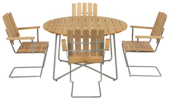 Bild 2, Bord 9A Ø120 cm Oljad Furu / Varmförzinkat Stativ - Grythyttan Stålmöbler - Bonus Möbler