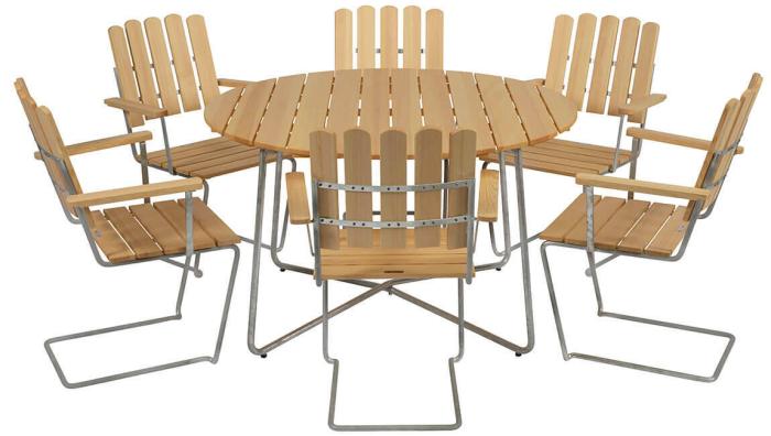 Bild 4, Bord 9A Ø120 cm Oljad Furu / Varmförzinkat Stativ - Grythyttan Stålmöbler - Bonus Möbler