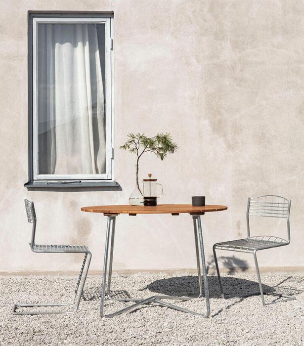 Bild 3, Bord 9A Ø120 cm Obehandlad Teak / Varmförzinkat Stativ - Grythyttan Stålmöbler - Bonus Möbler