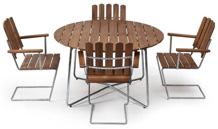 Bild 5, Bord 9A Ø120 cm Obehandlad Teak / Varmförzinkat Stativ - Grythyttan Stålmöbler - Bonus Möbler