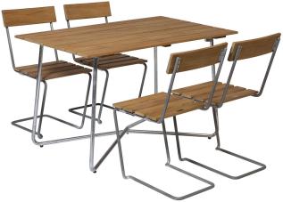 Bord B25A och Stol 1 Obehandlad Teak / Varmf&ouml;rzinkat Stativ - Grythyttan St&aring;lm&ouml;bler - Bonus M&ouml;bler