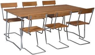 Bord B31 170 och Stol 1 Obehandlad Teak / Varmf&ouml;rzinkat Stativ - Grythyttan St&aring;lm&ouml;bler - Bonus M&ouml;bler