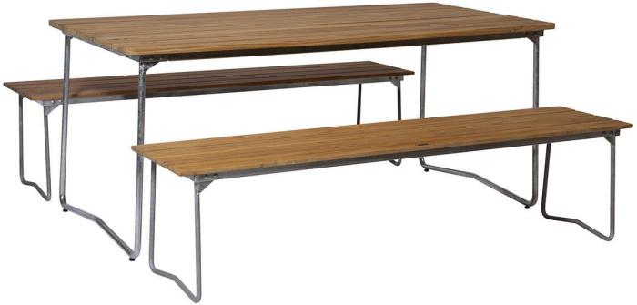 Bild 9, Bänk 9 Obehandlad Teak / Varmförzinkat Stativ - Grythyttan Stålmöbler - Bonus Möbler