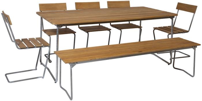 Bild 10, Bänk 9 Obehandlad Teak / Varmförzinkat Stativ - Grythyttan Stålmöbler - Bonus Möbler