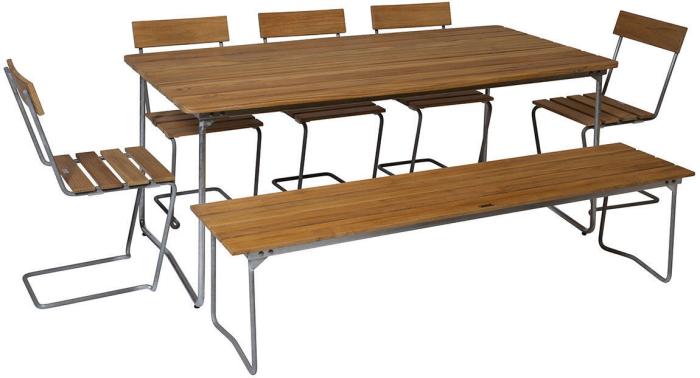 Bild 12, Bänk 9 Obehandlad Teak / Varmförzinkat Stativ - Grythyttan Stålmöbler - Bonus Möbler