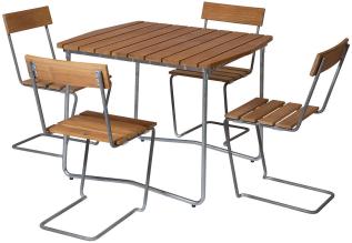 Bord B31 84 och Stol 1 Obehandlad Teak / Varmf&ouml;rzinkat Stativ - Grythyttan St&aring;lm&ouml;bler - Bonus M&ouml;bler