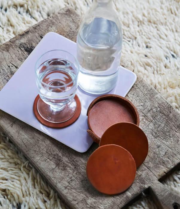Bild 2, Leather Coasters Pampa Chocolate - Cuero Design - Bonus Möbler
