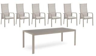 H&aring;nger Keramiskt glas + Positionsf&aring;t&ouml;ljer Sand 210X90 cm + 6 stolar - Hillerstorp - Bonus M&ouml;bler