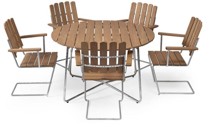 Bild 3, Bord 9A Ø120 cm Oljad Ek / Varmförzinkat Stativ - Grythyttan Stålmöbler - Bonus Möbler