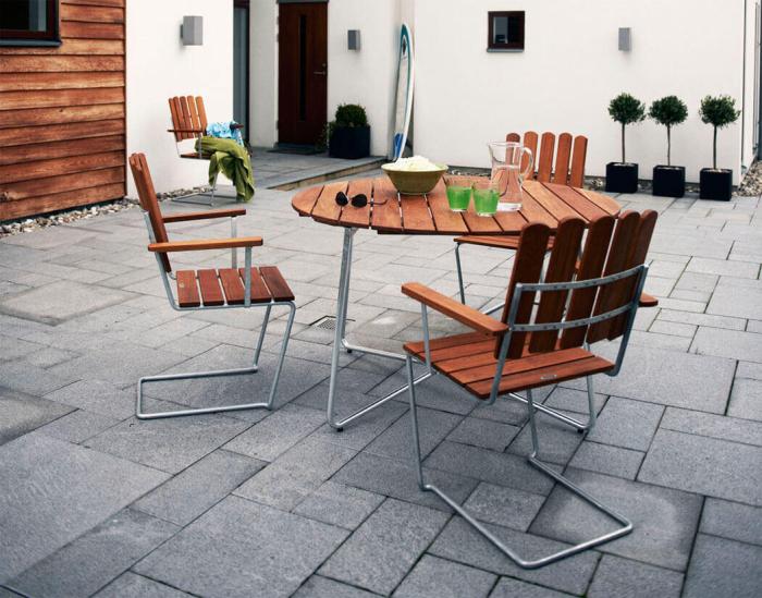 Bild 2, Bord 9A Ø120 cm Obehandlad Teak / Varmförzinkat Stativ - Grythyttan Stålmöbler - Bonus Möbler
