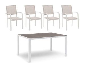 H&aring;nger Keramiskt glas + Karmstolar Vit 140X90 cm + 4 stolar - Slasken - Bonus M&ouml;bler