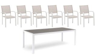 H&aring;nger Keramiskt glas + Karmstolar Vit 210X90 cm + 6 stolar - Hillerstorp - Bonus M&ouml;bler