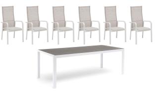 H&aring;nger Keramiskt glas + Positionsf&aring;t&ouml;ljer Vit 210X90 cm + 6 stolar - Hillerstorp - Bonus M&ouml;bler